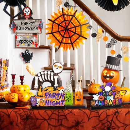 Halloween Wooden Pendant Ornaments — Pumpkin, Ghost & Trick-or-Treat Door & Party Decor