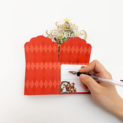 3D Pop-Up Christmas Greeting Card — Santa & Reindeer with Envelope