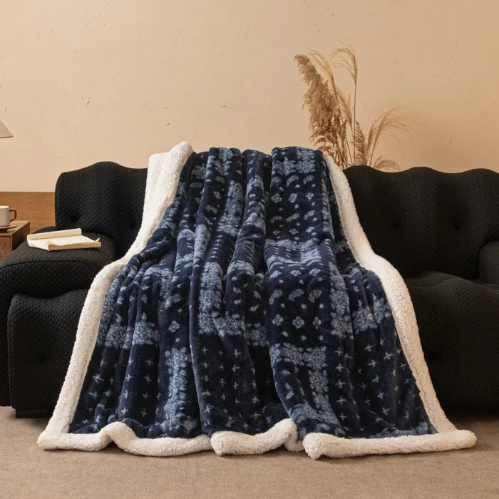 Thickened Double Layer Plaid Plush Blanket Faux Cashmere Autumn Winter Warm Bed Blanket Soft Cozy Sherpa Fleece Throw for Sofa
