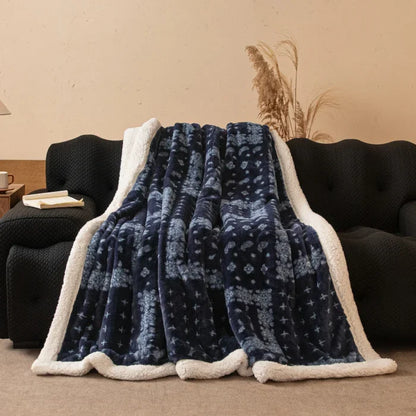 Thickened Double Layer Plaid Plush Blanket Faux Cashmere Autumn Winter Warm Bed Blanket Soft Cozy Sherpa Fleece Throw for Sofa