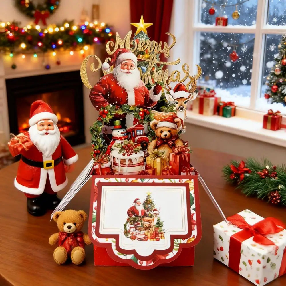 3D Pop-Up Christmas Greeting Card — Santa & Reindeer with Envelope