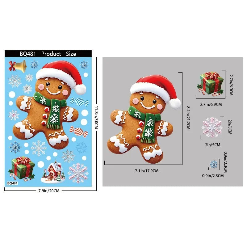 Christmas Window Stickers – Gingerbread Man, Santa, Snowman & Snowflake Decals