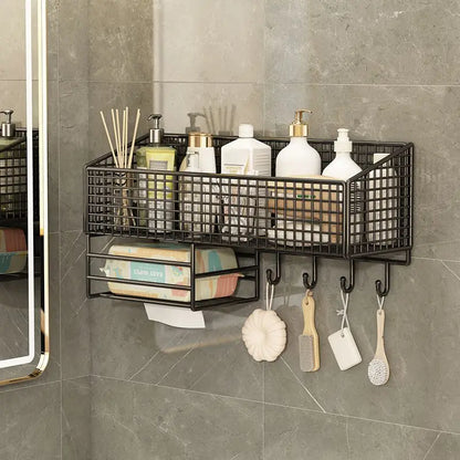 Wall-Mounted Storage Basket Shelf — No-Drill Iron Hanging Organizer