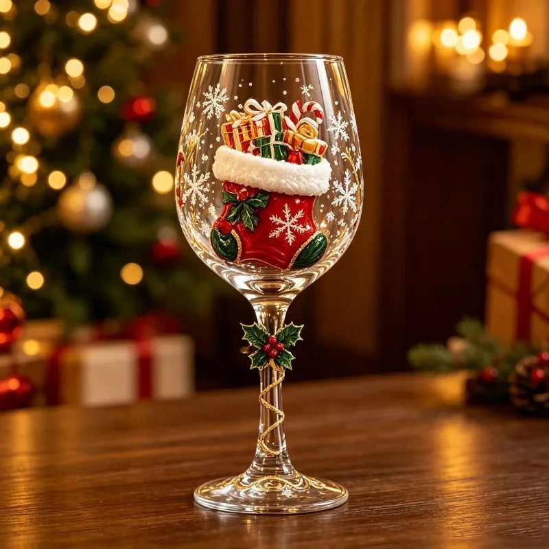 Christmas Snowflake Stemmed Wine Goblet — Luxury Holiday Art Glassware