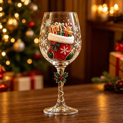 Christmas Snowflake Stemmed Wine Goblet — Luxury Holiday Art Glassware
