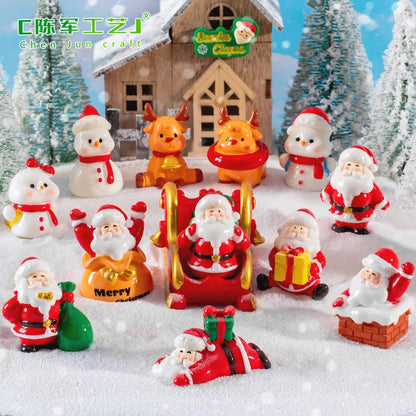 Christmas Resin Miniature Figurines – Santa, Elk & Snowman Holiday Décor Statues