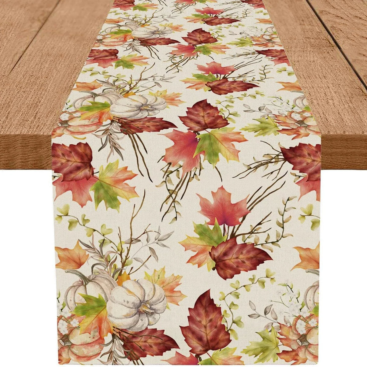 Fall Table Runner Printed Thanksgiving Maple Leaf Linen Runners, Seasonal Autumn Holiday Table Decor for Kitchen, Dining, Party