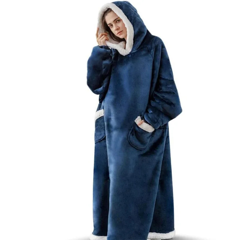 Suer Long Flannel Sherpa Wearable Blanket Winter Warm Blanket with Sleeves Hoodie Sweatshirts Oversized  TV Blanket Pullover