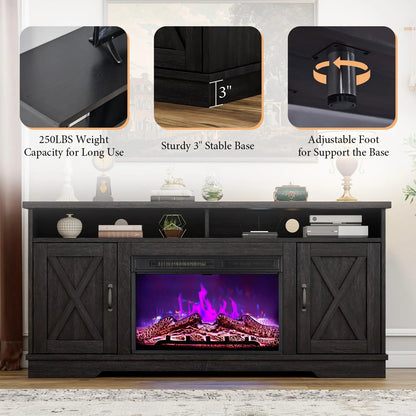 63" Farmhouse Fireplace TV Stand with 26" Electric Fireplace