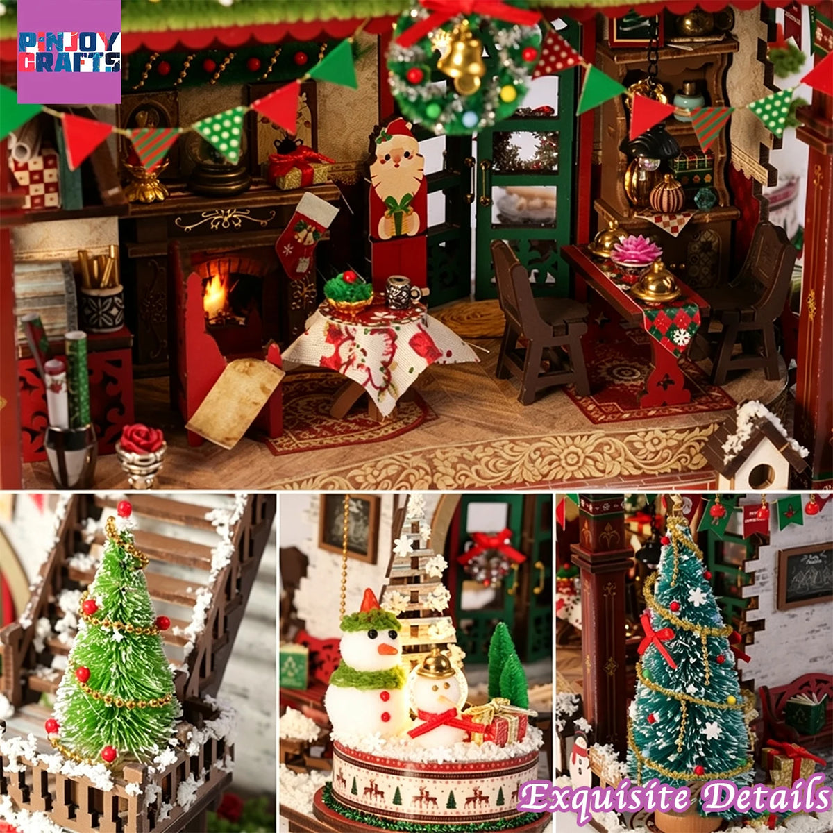 Christmas Snow Scene Wooden DIY Miniature House Kit – LED 3D Puzzle & Creative Holiday Gift