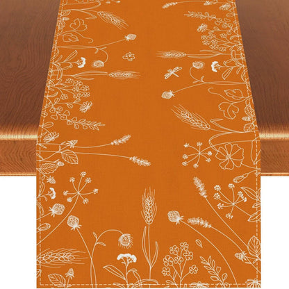 Fall Table Runner Printed Thanksgiving Maple Leaf Linen Runners, Seasonal Autumn Holiday Table Decor for Kitchen, Dining, Party