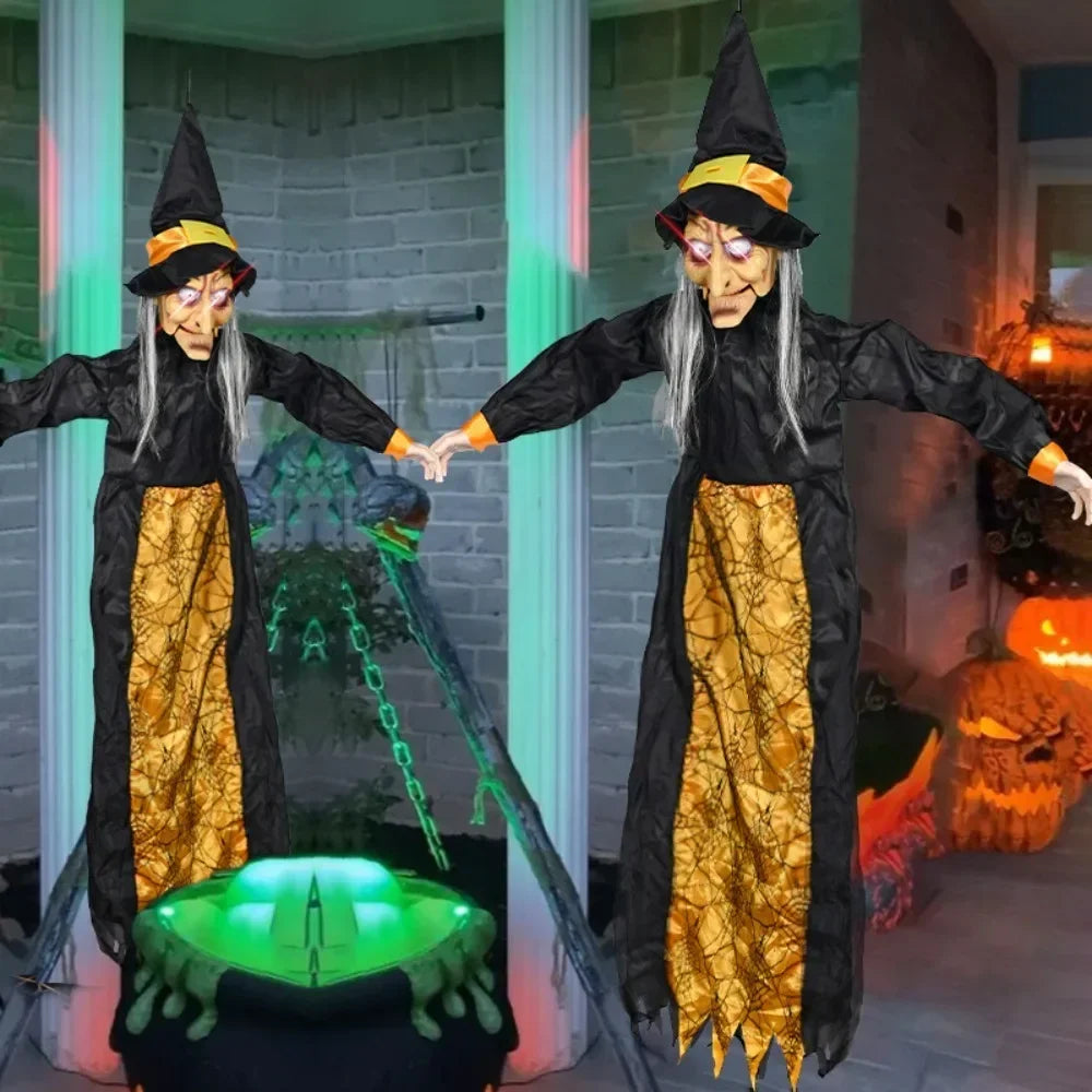 Animatronic Talking Witch Halloween Prop — Motion-Activated Glowing Red Eyes Outdoor Decor