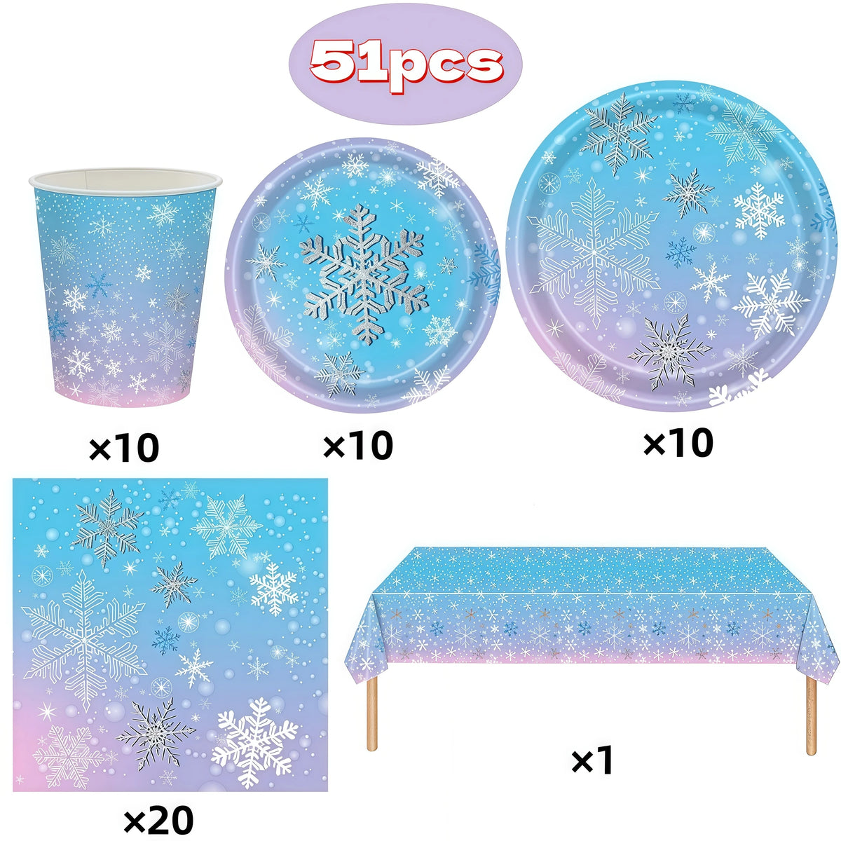 Christmas Snowflake Party Supplies Tableware Set Cups Plates Napkins Tablecloth Blue Purple Snowflake Birthday Decoration Props