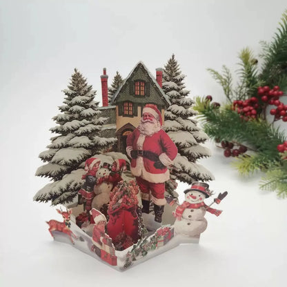 3D Pop-Up Christmas Greeting Card — Santa & Reindeer with Envelope