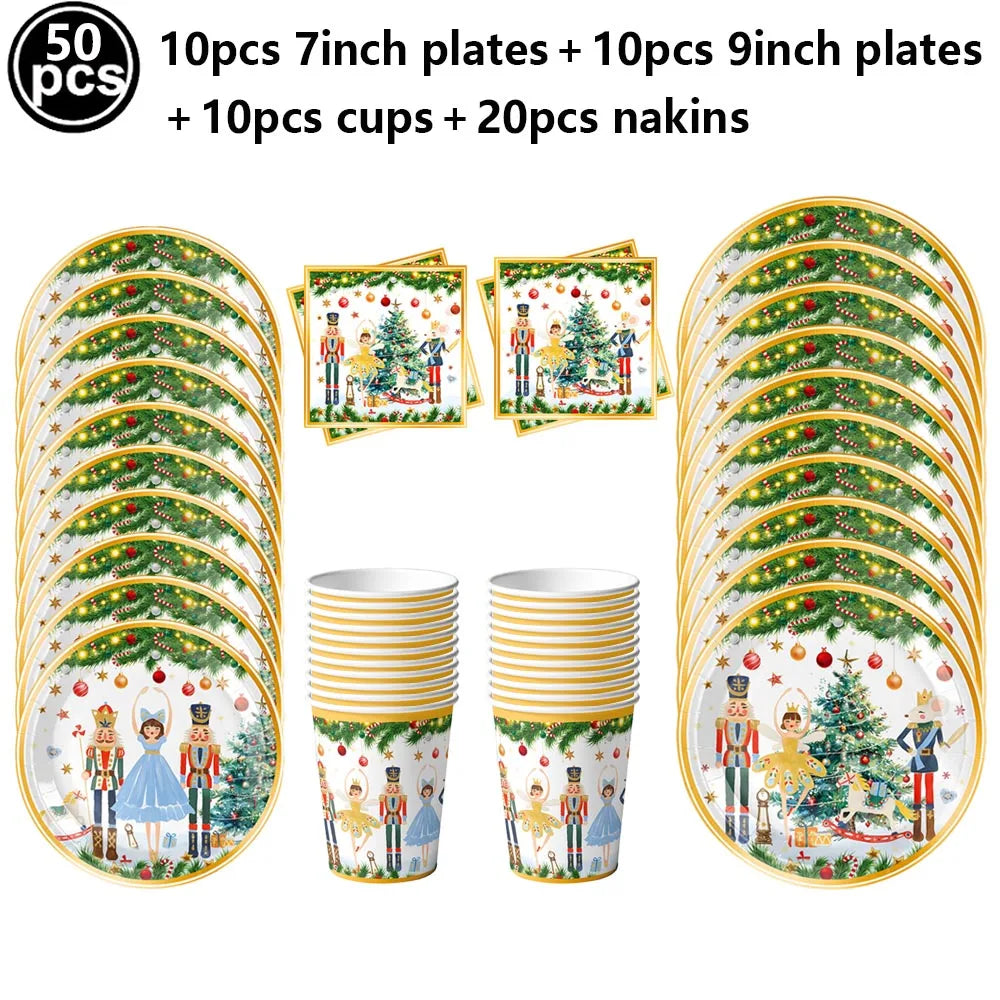 Christmas Nutcracker Theme Festival Party Decor Tableware Disposable Paper Plate Napkin Cup Kids Birthday Party Decor Supplies