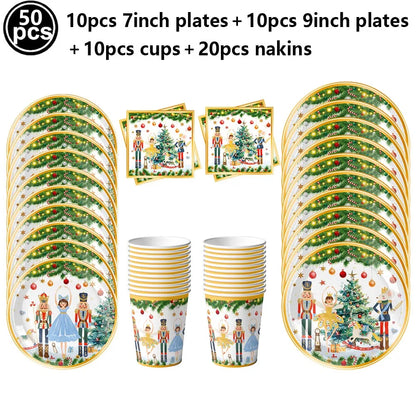 Christmas Nutcracker Theme Festival Party Decor Tableware Disposable Paper Plate Napkin Cup Kids Birthday Party Decor Supplies