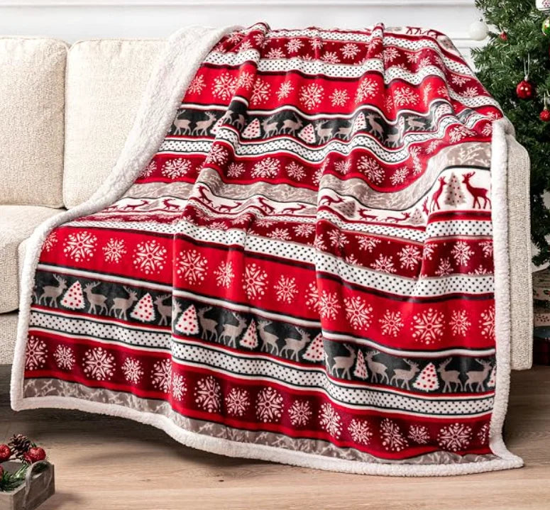 Christmas Throw Blanket, Christmas Decorations Gifts for Women Sherpa Winter Holiday Blanket Soft Christams Throws for Sofa Bed