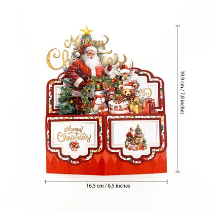 3D Pop-Up Christmas Greeting Card — Santa & Reindeer with Envelope