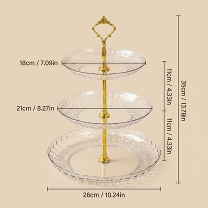 2/3 Tier Serving Tray Cake Stand Reusable Plastic Plates Serving Dishes Dessert Plate Fruit Bowl Snack Dish PET Food Tray Handle