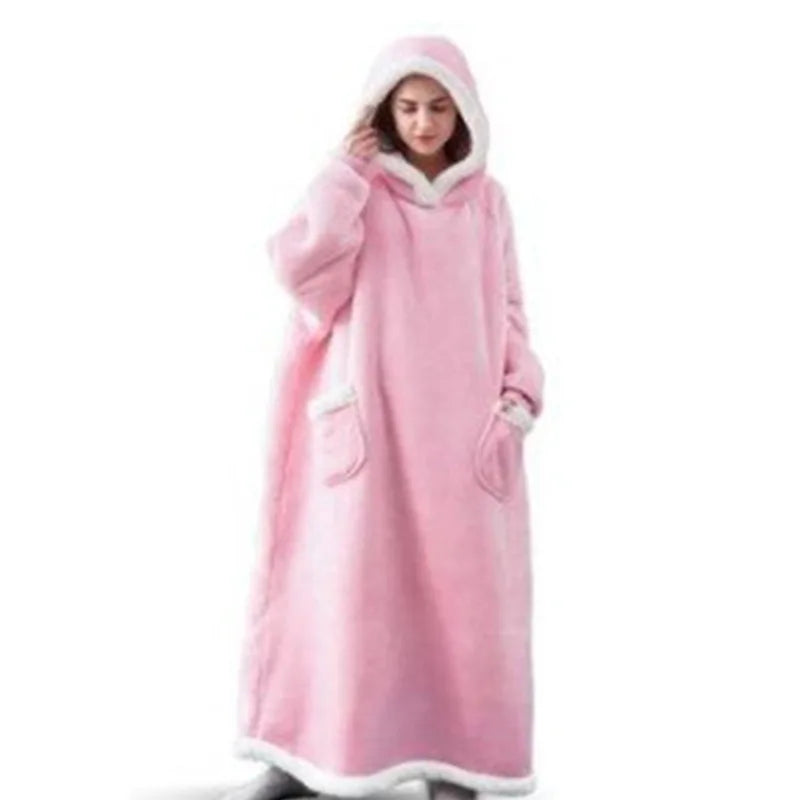 Suer Long Flannel Sherpa Wearable Blanket Winter Warm Blanket with Sleeves Hoodie Sweatshirts Oversized  TV Blanket Pullover