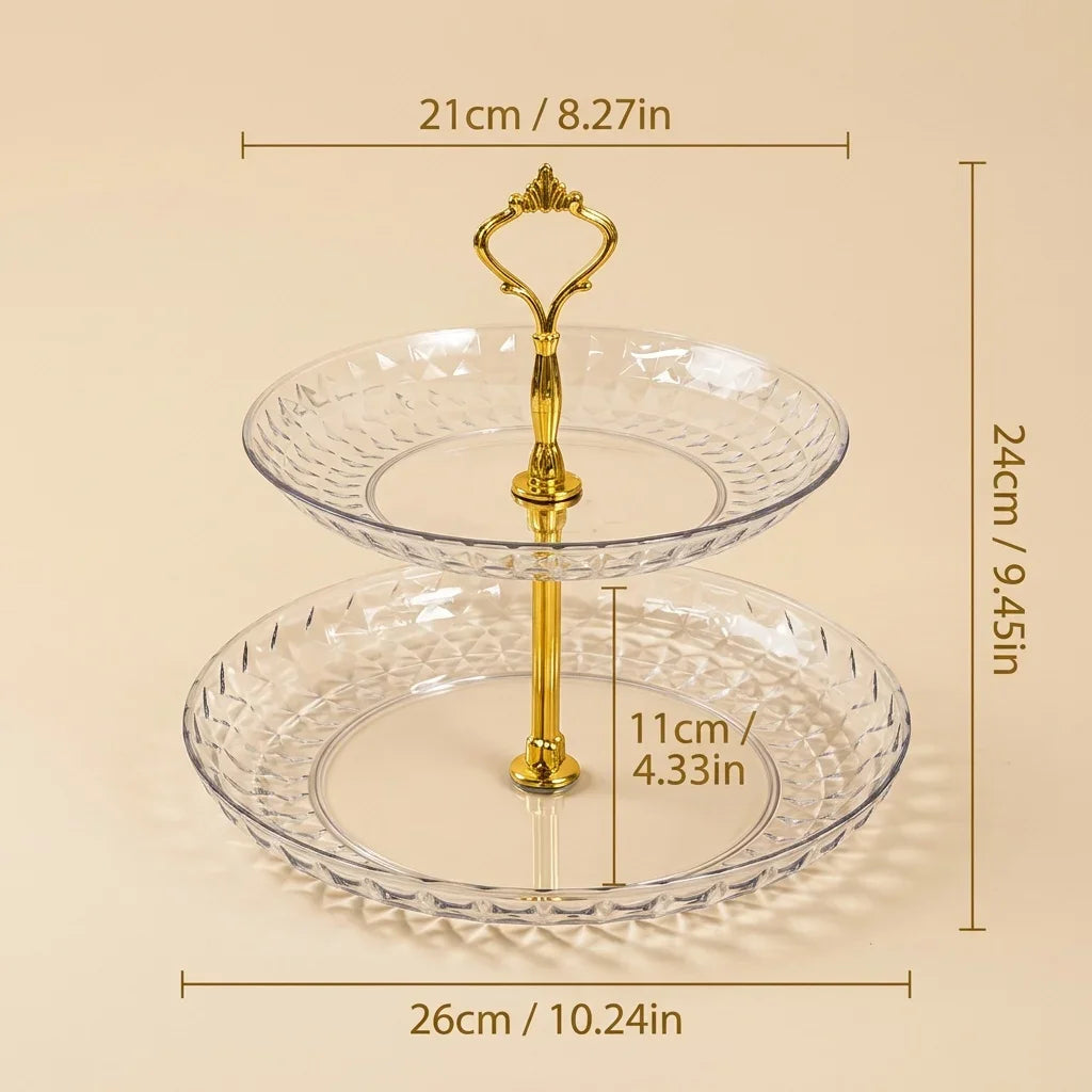 2/3 Tier Serving Tray Cake Stand Reusable Plastic Plates Serving Dishes Dessert Plate Fruit Bowl Snack Dish PET Food Tray Handle