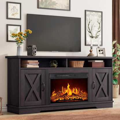 63" Farmhouse Fireplace TV Stand with 26" Electric Fireplace