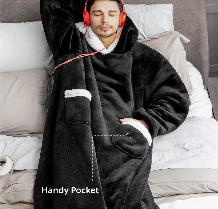 Suer Long Flannel Sherpa Wearable Blanket Winter Warm Blanket with Sleeves Hoodie Sweatshirts Oversized  TV Blanket Pullover