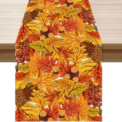 Fall Table Runner Printed Thanksgiving Maple Leaf Linen Runners, Seasonal Autumn Holiday Table Decor for Kitchen, Dining, Party