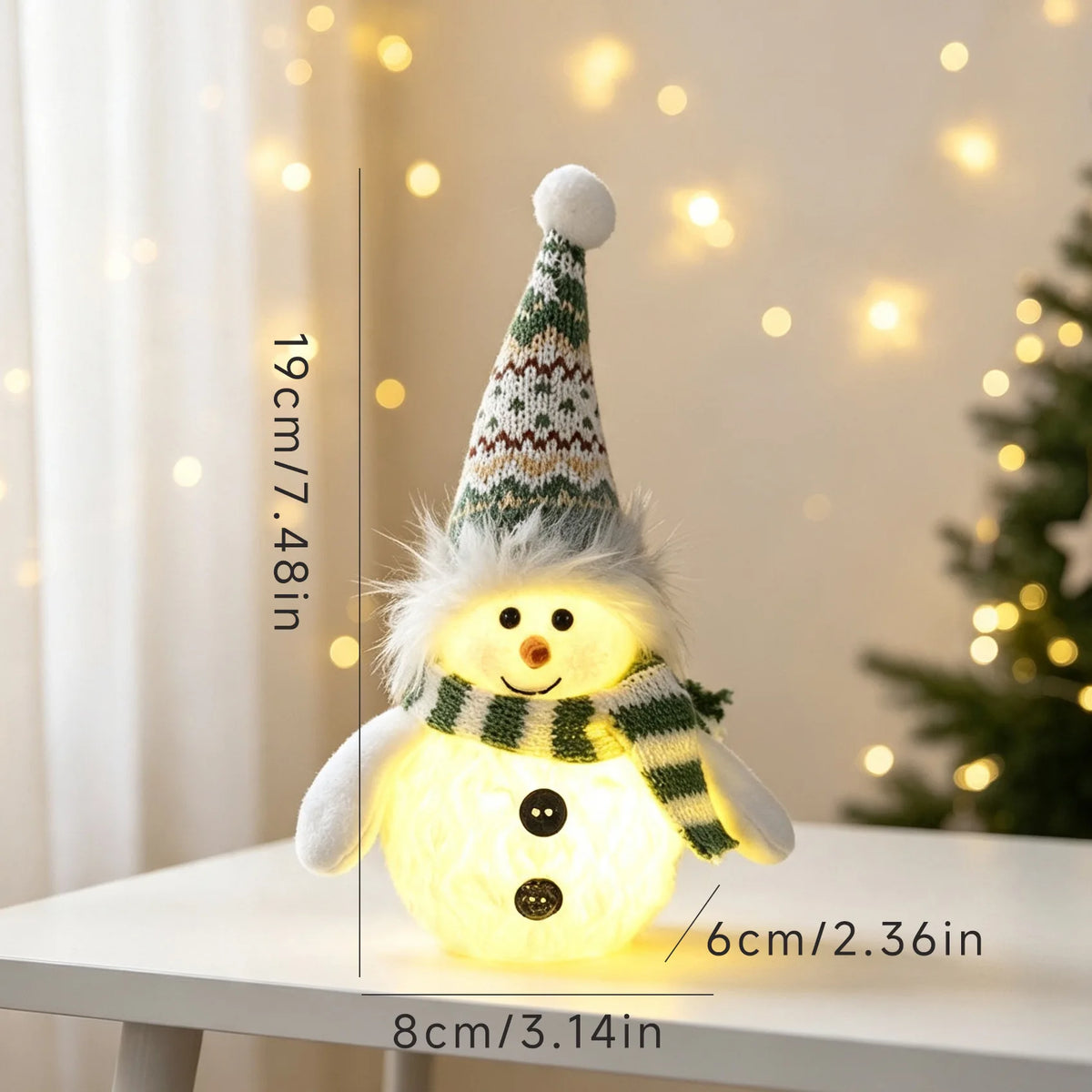 Christmas Lighted Snowman Figurine — Plush Holiday Tabletop Decor