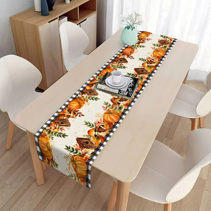 Fall Thanksgiving Table Runner Pumpkin Maple Leaf Black Buffalo Plaid Table Decor Autumn Harvest Holiday Kitchen Dining Table Ru
