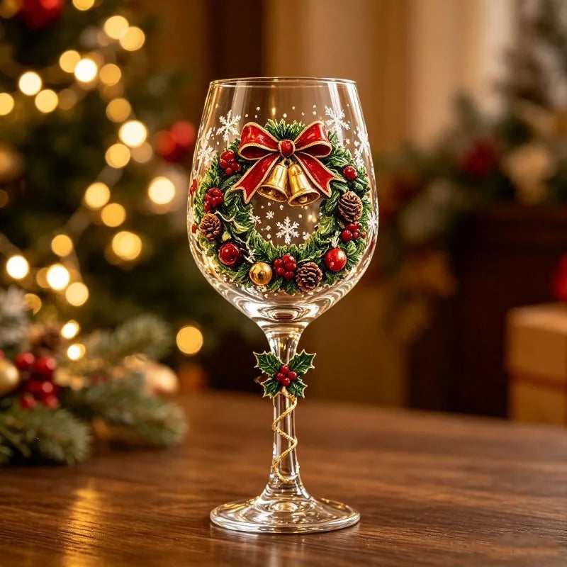 Christmas Snowflake Stemmed Wine Goblet — Luxury Holiday Art Glassware