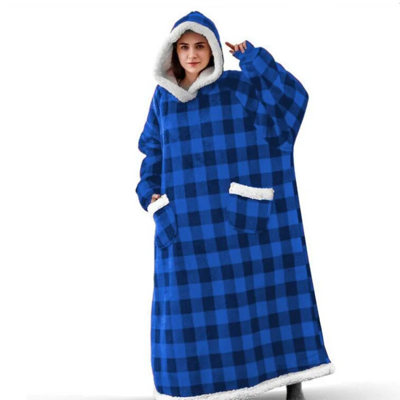 Suer Long Flannel Sherpa Wearable Blanket Winter Warm Blanket with Sleeves Hoodie Sweatshirts Oversized  TV Blanket Pullover