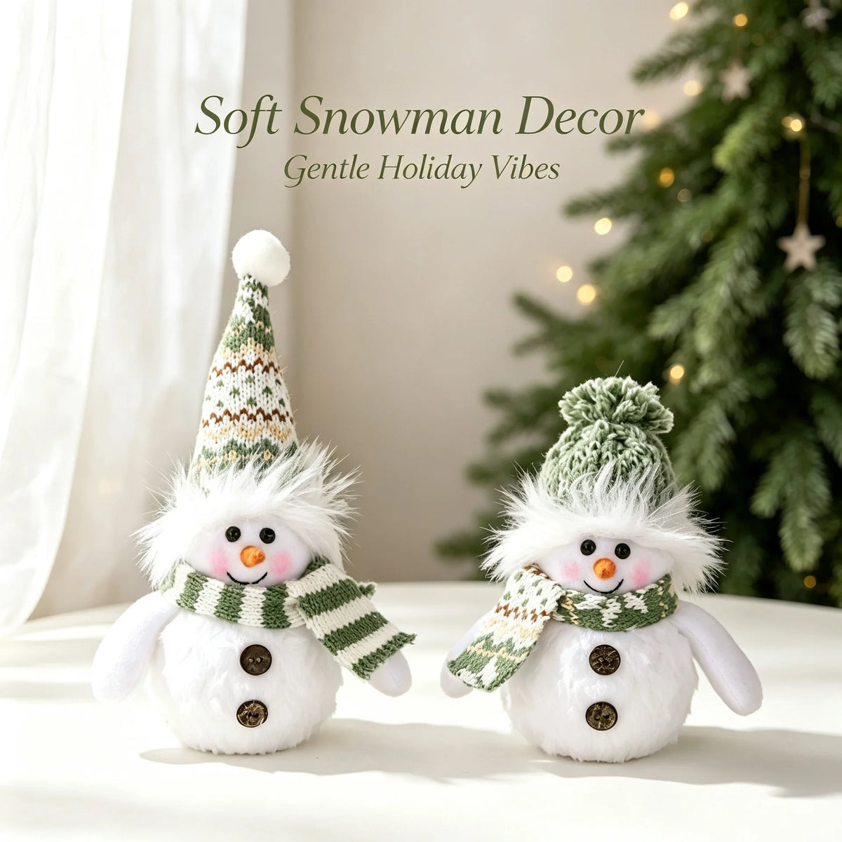 Christmas Lighted Snowman Figurine — Plush Holiday Tabletop Decor