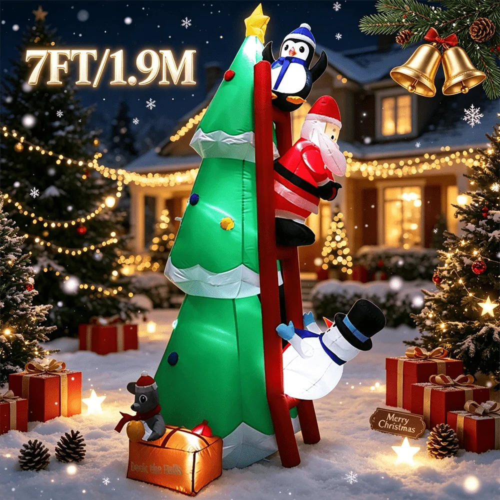 Christmas Inflatable 7FT Santa Claus Climbing Tree – Lighted Outdoor Yard Decor