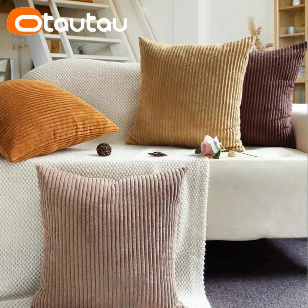 Cotton Corduroy Cushion Cover — Textured Throw Pillowcase, Insert Not Included
