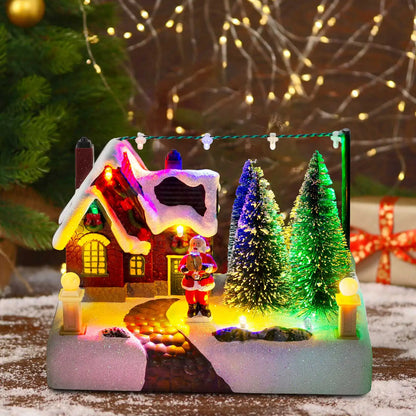 Christmas Village Scene – LED Lighted Collectible Building with Santa, Trees & Snow Décor