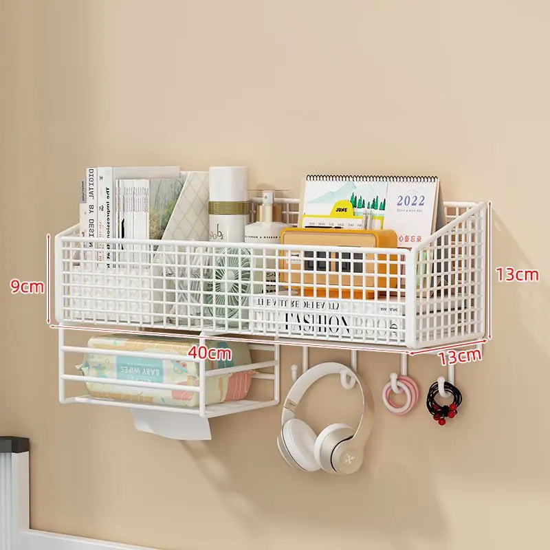 Wall-Mounted Storage Basket Shelf — No-Drill Iron Hanging Organizer