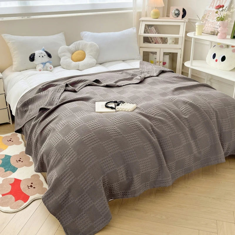 100% Cotton Waffle Throw Blanket — All-Season Sofa & Bed Cover