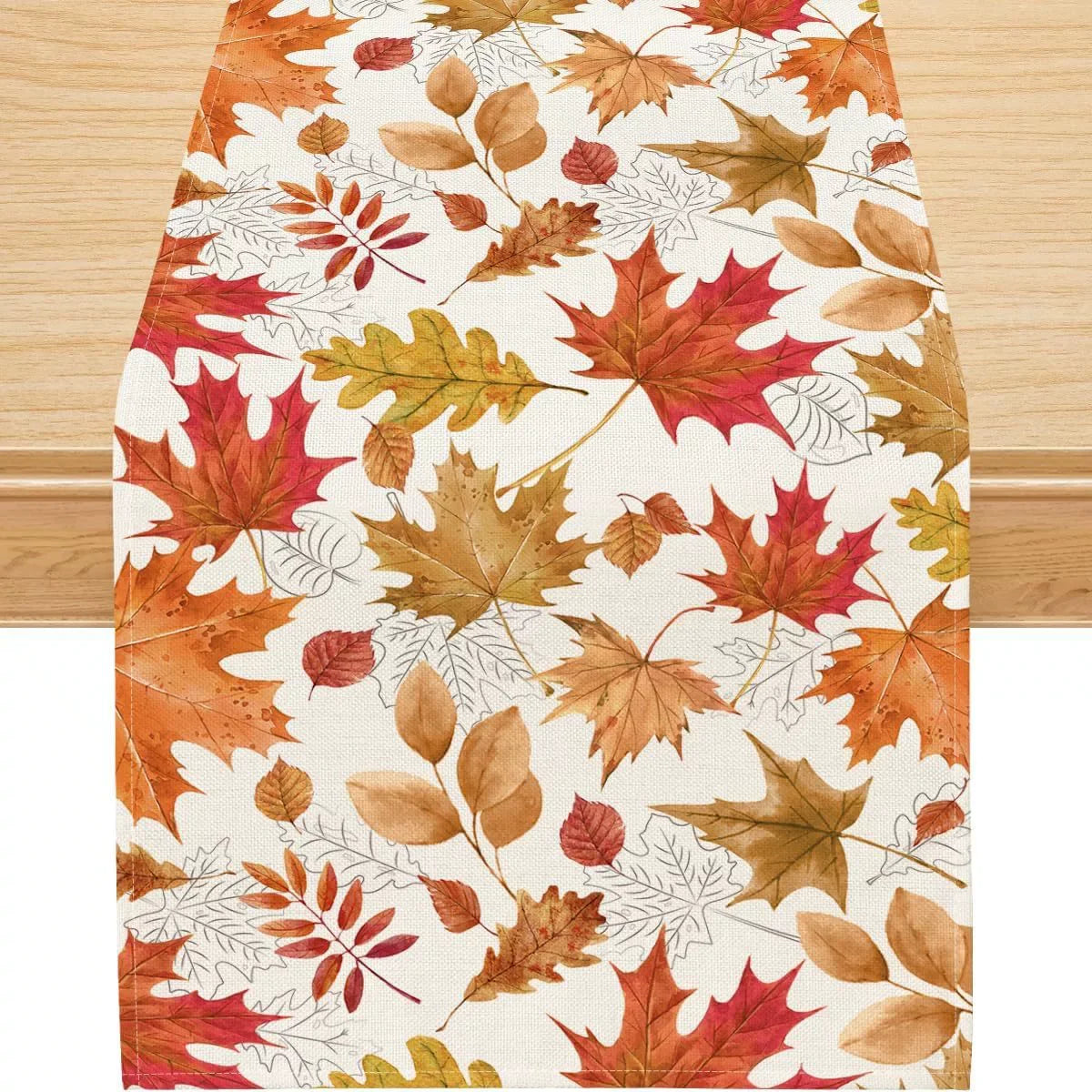 Fall Table Runner Printed Thanksgiving Maple Leaf Linen Runners, Seasonal Autumn Holiday Table Decor for Kitchen, Dining, Party