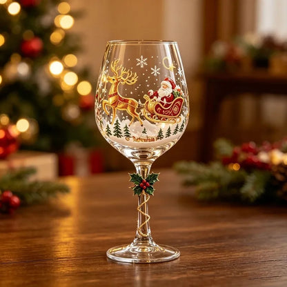 Christmas Snowflake Stemmed Wine Goblet — Luxury Holiday Art Glassware