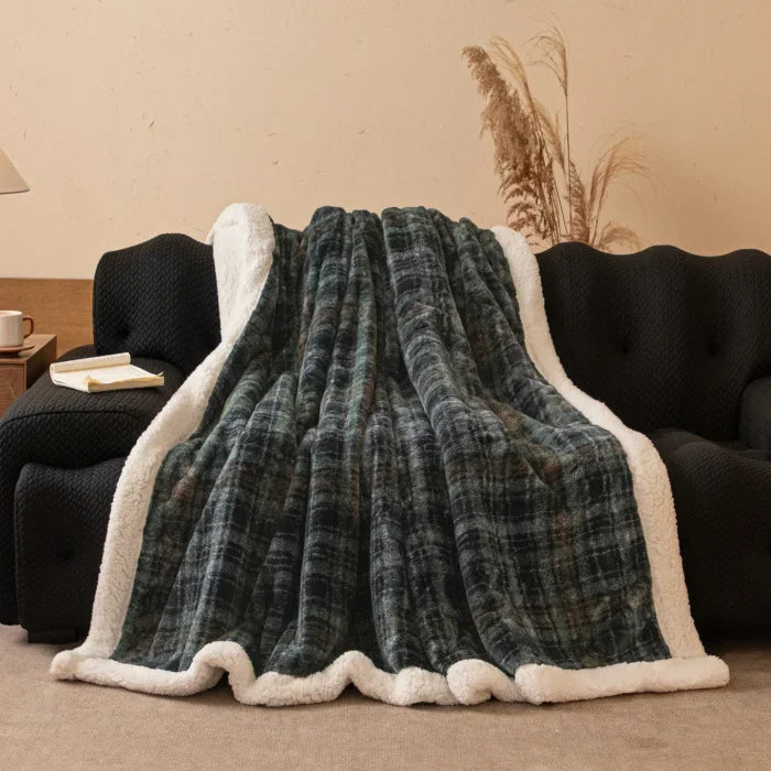 Thickened Double Layer Plaid Plush Blanket Faux Cashmere Autumn Winter Warm Bed Blanket Soft Cozy Sherpa Fleece Throw for Sofa