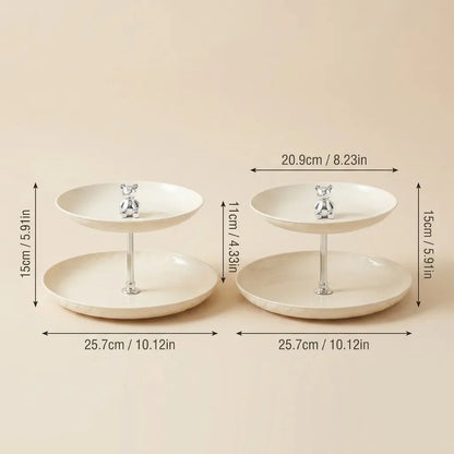 2/3 Tier Serving Tray Cake Stand Reusable Plastic Plates Serving Dishes Dessert Plate Fruit Bowl Snack Dish PET Food Tray Handle
