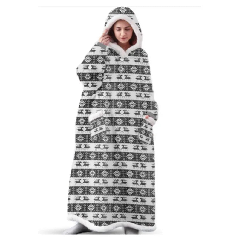 Suer Long Flannel Sherpa Wearable Blanket Winter Warm Blanket with Sleeves Hoodie Sweatshirts Oversized  TV Blanket Pullover