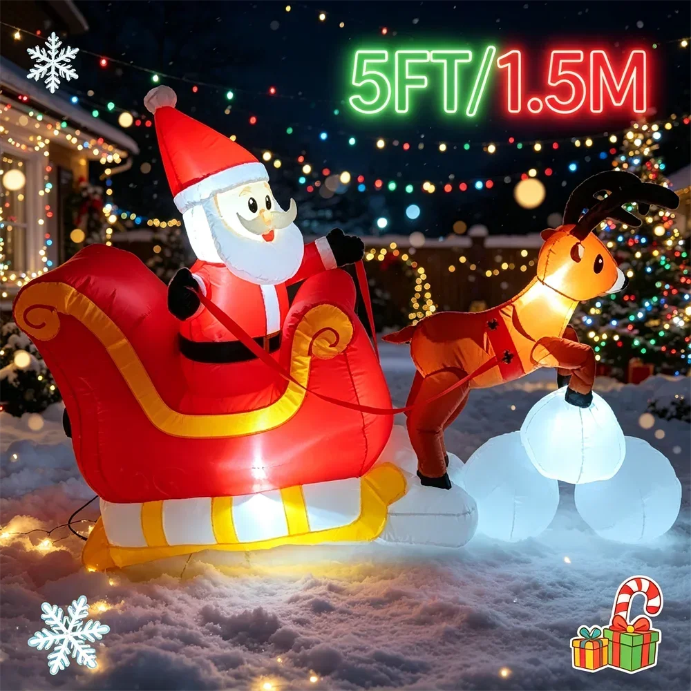 5 Ft Inflatable Santa Claus Riding Sleigh – LED Lighted Outdoor Christmas Yard Decoration