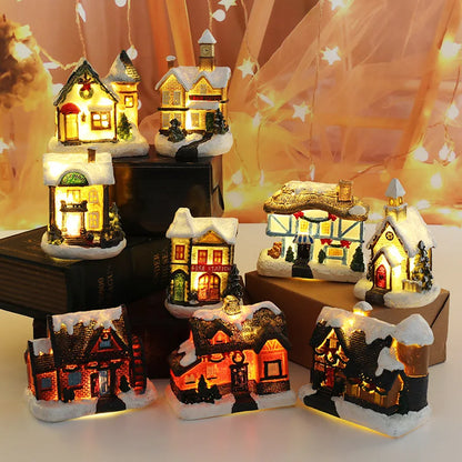 Christmas Resin Miniature House Ornament – Xmas Village Tabletop Figurine Décor