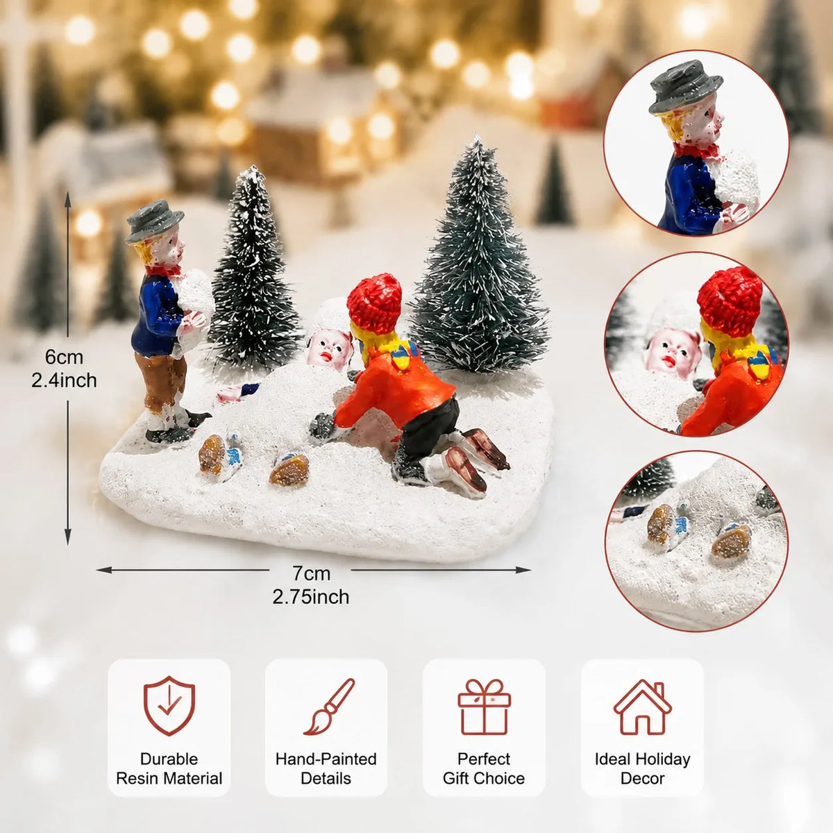 Christmas Village Figurines – Hand-Painted Resin Kids & Santa Scene Accessories