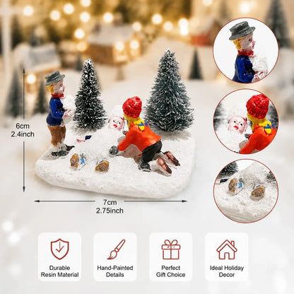 Christmas Village Figurines – Hand-Painted Resin Kids & Santa Scene Accessories