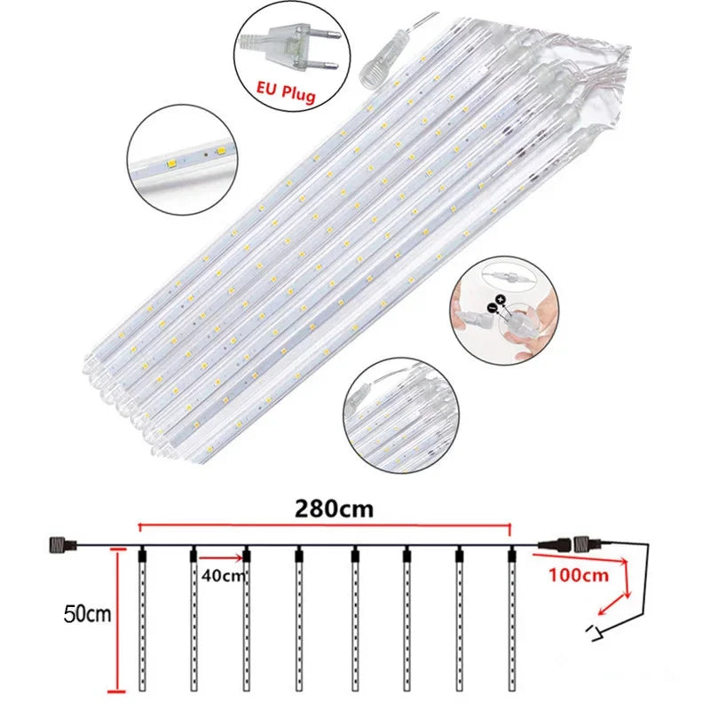 Christmas Meteor Shower LED String Lights — Indoor & Outdoor Rain Drop Lights