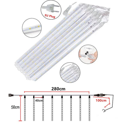 Christmas Meteor Shower LED String Lights — Indoor & Outdoor Rain Drop Lights