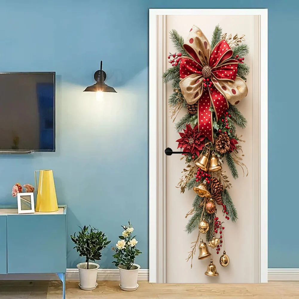 Christmas Red Bells & Greenery Wall Hanging — Holiday Door Decoration